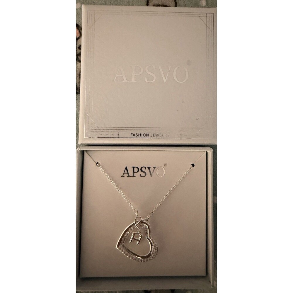 APSVO Silver Heart Pendant Necklace with Letter Charm